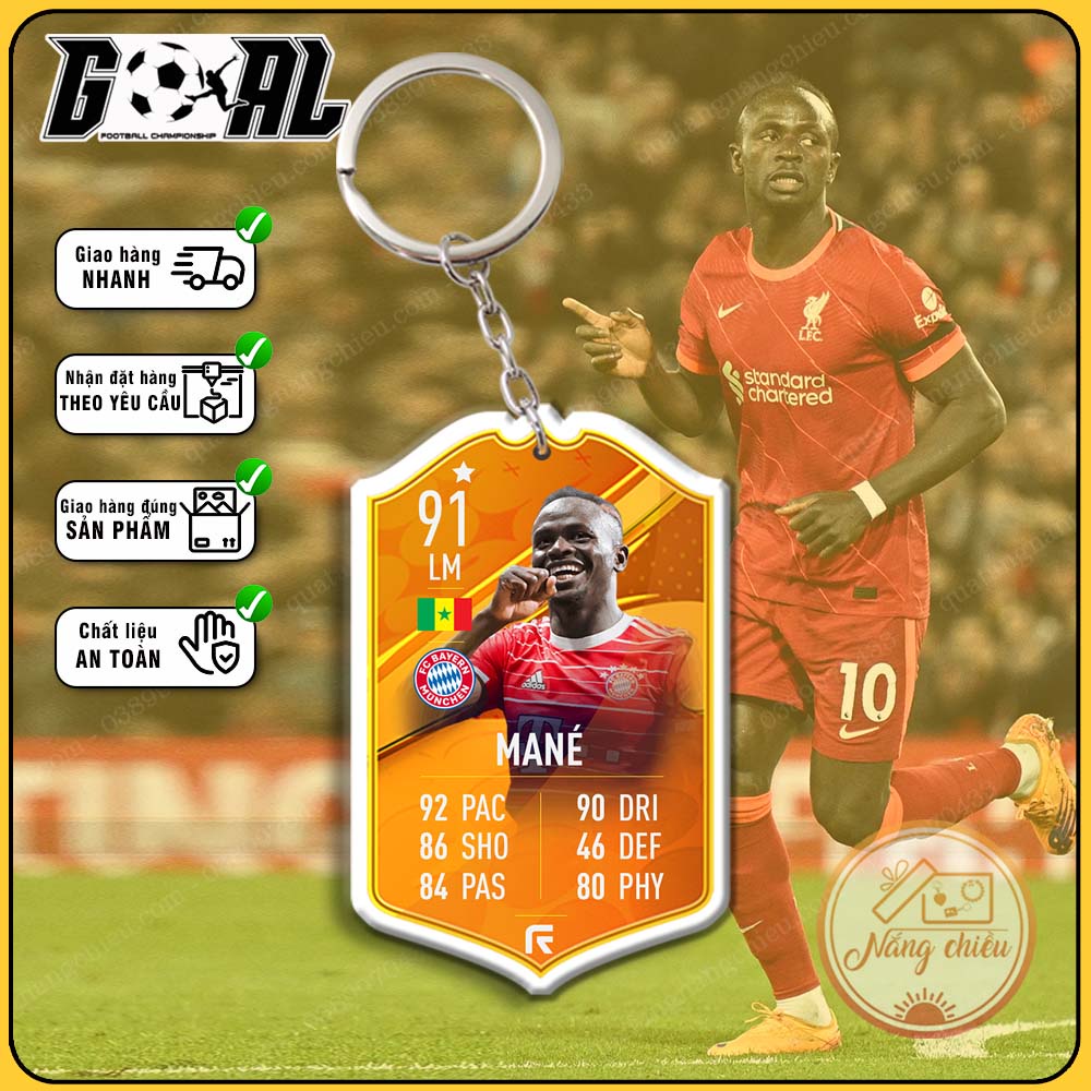 Móc khóa cầu thủ Sadio Mané-thẻ bóng đá CLB Bayern Munich mới nhất-phụ kiện treo balo chất lượng cao cấp [6113-6124]