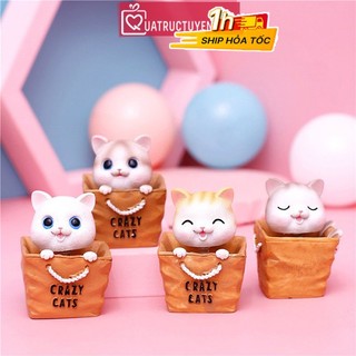 Mô hình mèo con lắc lư Crazy Cat, tượng Mèo trang trí để bàn, tapo ô tô