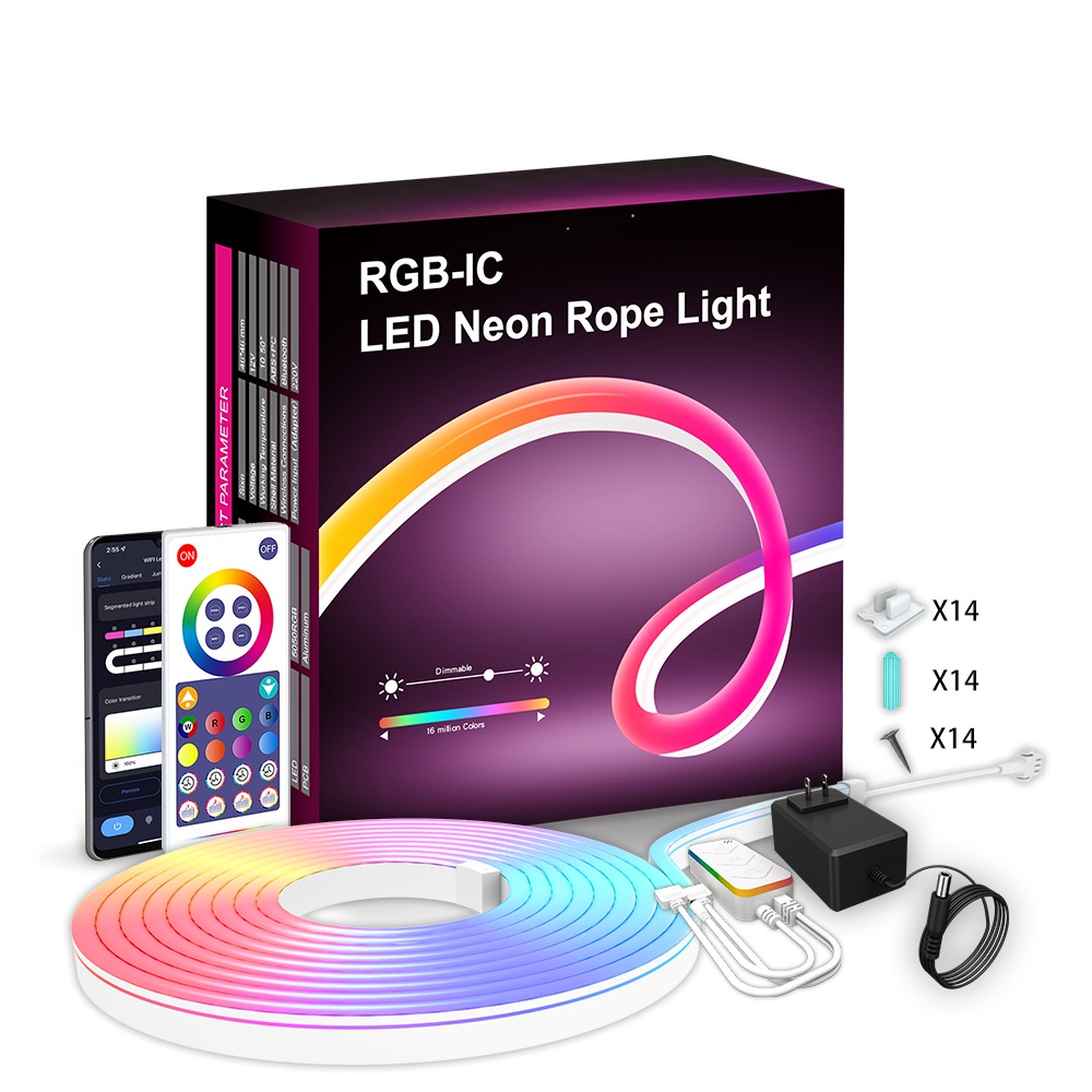 Đèn LED Neon RGBIC 16 triệu màu silicon uốn dẻo tạo hình, đổi màu theo nhạc, nháy đuổi màu, tạo hiệu ứng, chống nước 3M