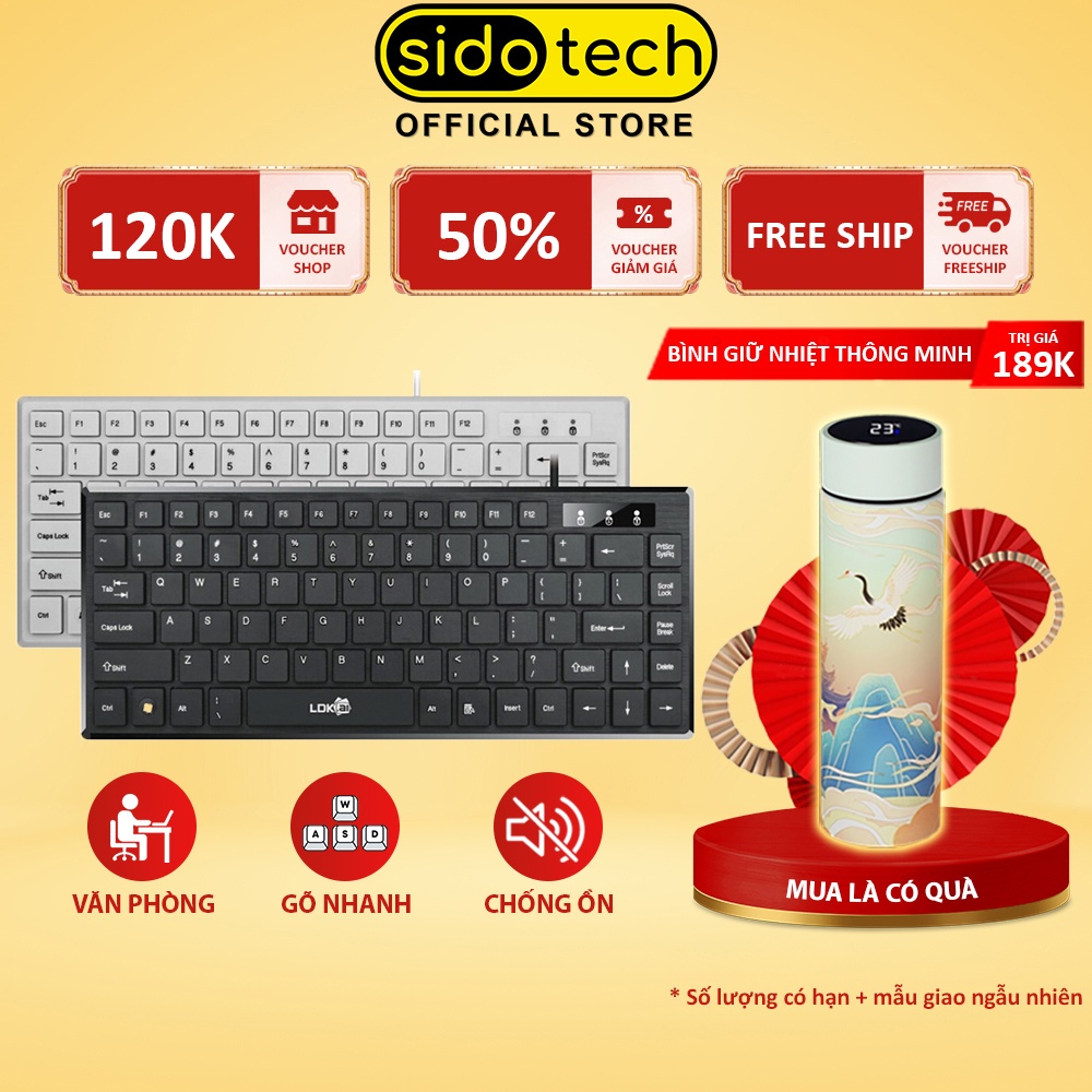 Bàn phím máy tính mini có dây SIDOTECH XKB02 nhỏ gọn tinh tế 82 key cho laptop văn phòng học sinh sinh viên
