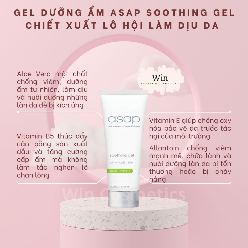 Gel Làm Dịu Da Lô Hội Asap Soothing Gel Dưỡng Cấp Ẩm Giảm Kích Ứng Da Nhạy Cảm Tái Tạo Da