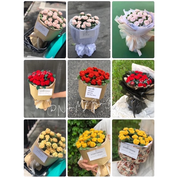 Bó hoa hồng mini móc bằng len handmade tặng người yêu crush nhân dịp valentine