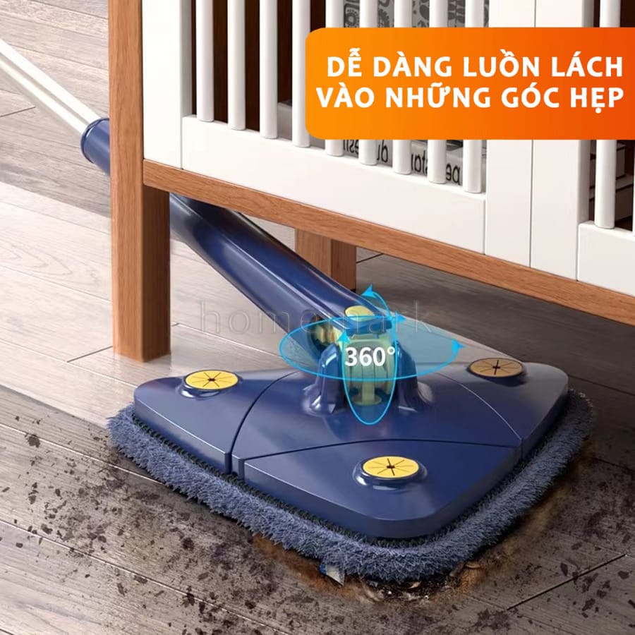 Cây Lau Nhà Tam Giác Tự Vắt, Chổi Lau Nhà Thông Minh Xoay 360 Độ Đa Năng Dễ Dàng Vệ Sinh Nhiều Vị Trí