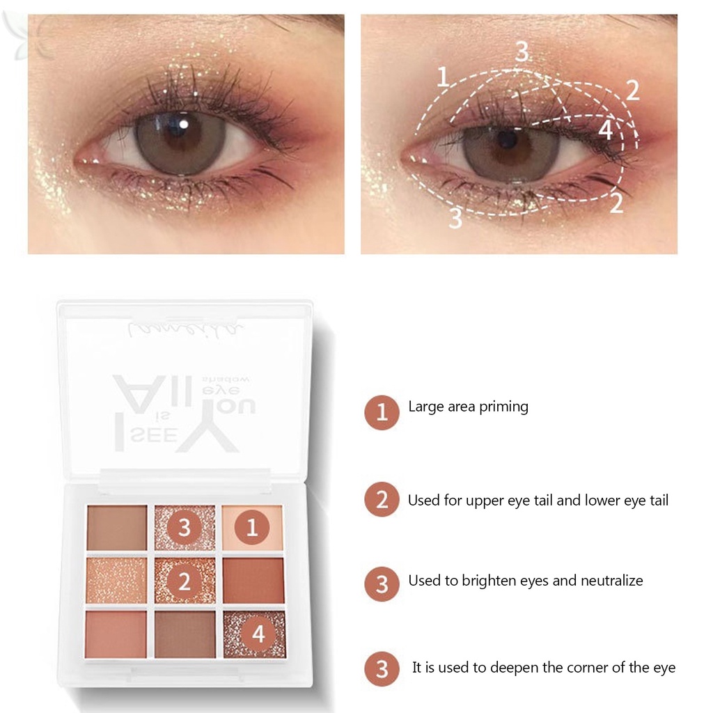 Bảng phấn mắt JMMZ vovigo chín màu sắc lấp lánh chống thấm nước lâu trôi