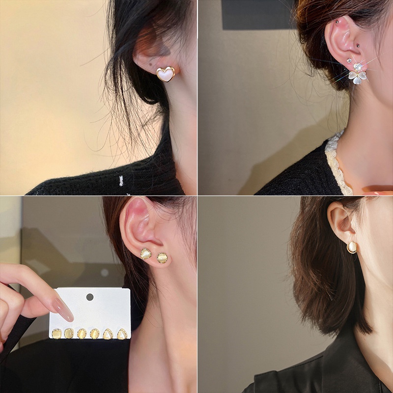 Bông Tai Mạ Bạc 925 Đính Đá Opal Kiểu Dáng Mới 2023