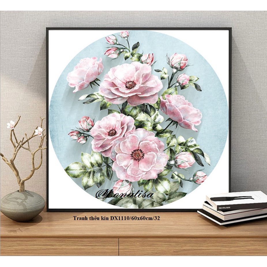 Tranh thêu chữ thập hoa mẫu đơn tròn thêu kín J8078 A133 A248 DX1112 DX1110