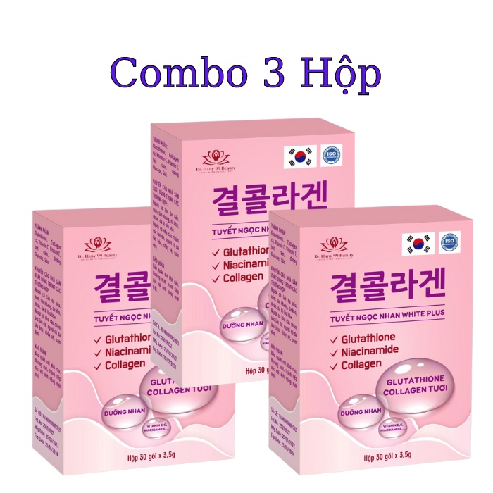 Combo 3 Hộp Tuyết Ngọc Nhan WHITE PLUS Giúp Bổ Sung Collagen ,Vitamin C , Làm trắng , giảm tham nám , sạm da ,hộp 30 gói