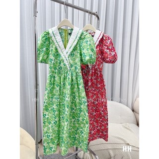 (Ảnh thật 100%) Đầm hoa cổ v dáng dài