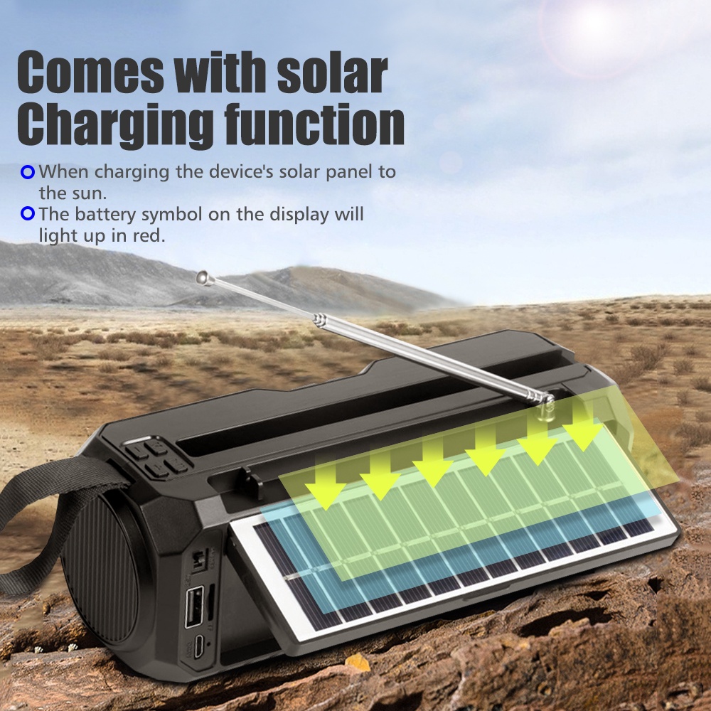 Loa Bluetooth Không Dây Tích Hợp Đài FM Kỹ Thuật Số Sạc Năng Lượng Mặt Trời MP3 Âm Thanh Siêu Trầm