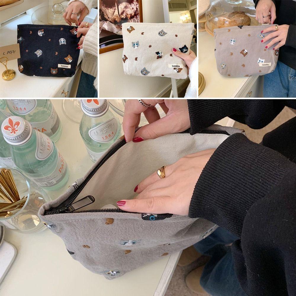 MOILYVN Túi Đựng Bút / Điện Thoại Bằng Vải Cotton Hình Mèo Dễ Thương