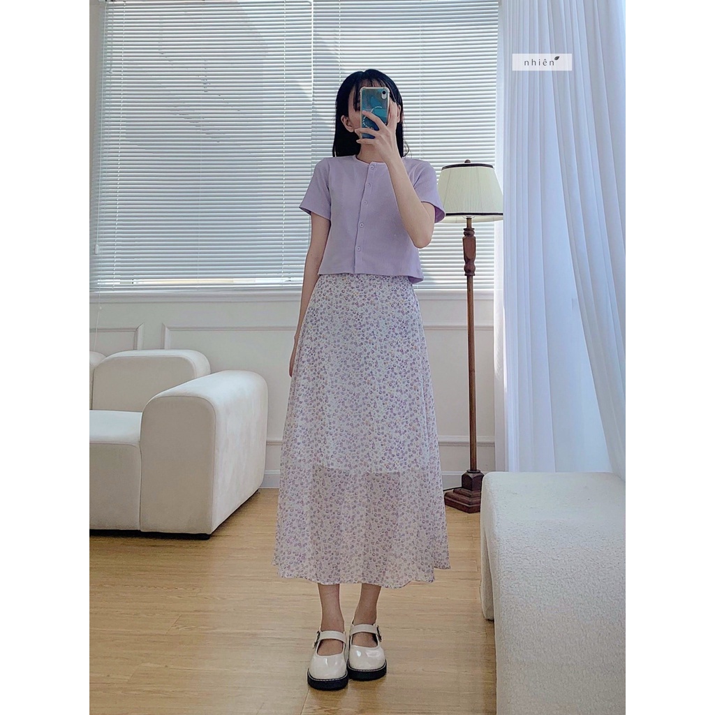 Chân váy hoa midi, chân váy hoa nhí lưng chun nữ nhiennhienvintage BV37