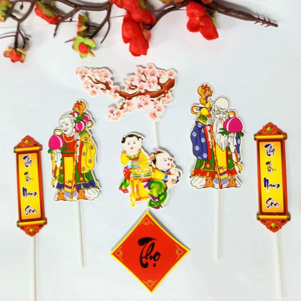 Trang trí bánh sinh nhật  sét cắm thần tài,lộc mừng thọ,tết