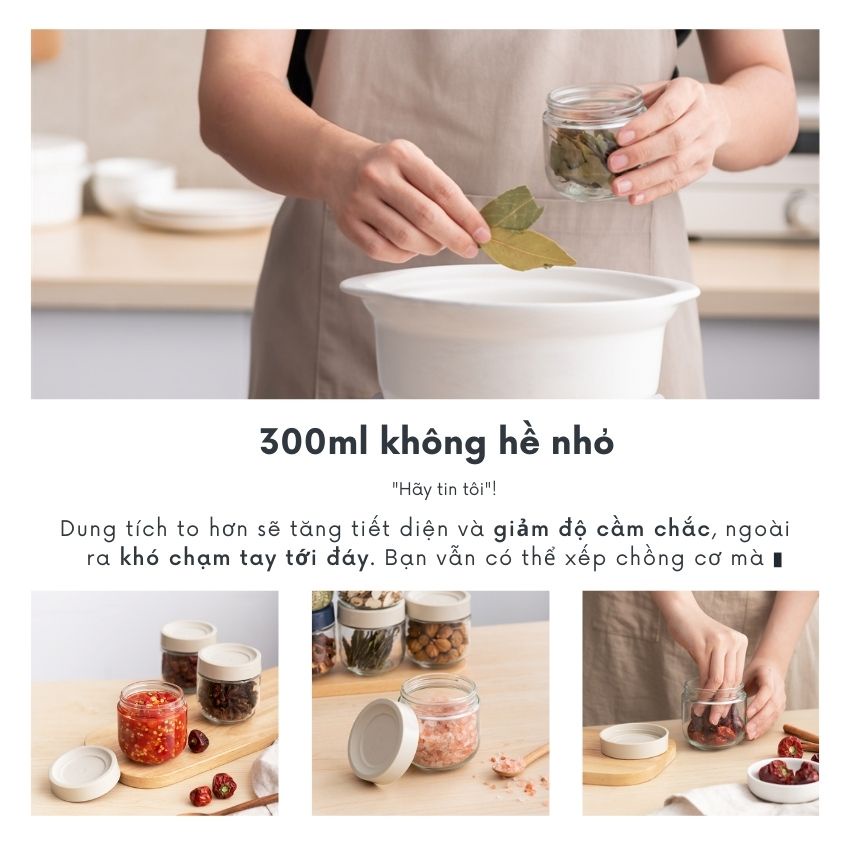 Hũ đựng gia vị thủy tinh - đồ khô FEEKA chống ẩm cao cấp, lọ đựng gia vị thủy tinh đẹp 300ml xếp chồng