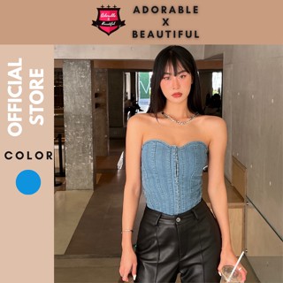 [Ảnh Thật] Áo Corset Jean Nữ Croptop Y2K Hot Trend, Áo Không Dây Cúp Ngực Jean Cao Cấp Có Bigsize [AdorablexBeautiful]