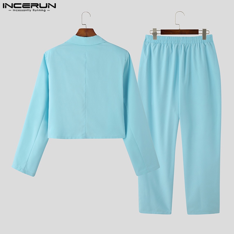 INCERUN Set Áo Khoác Blazer + Quần Dài Lưng Thun Thời Trang Nam