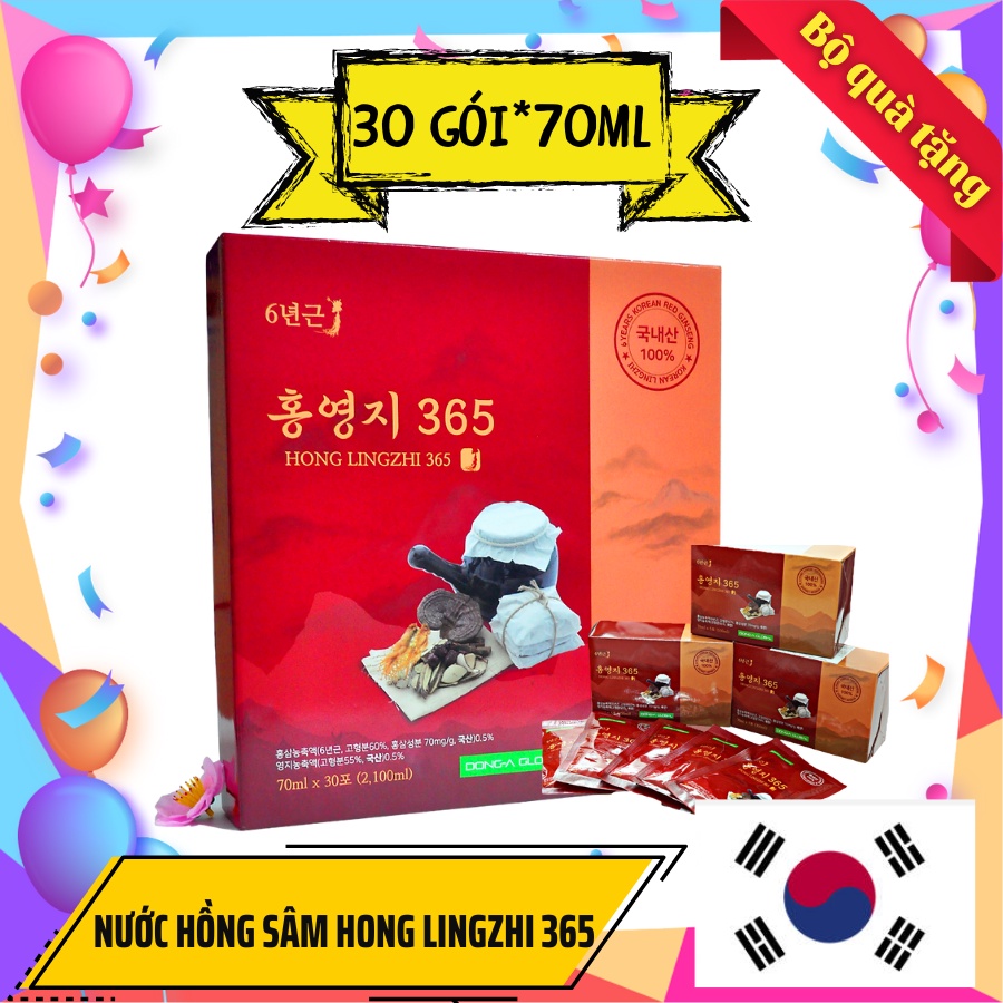 HONG LINGZHI 365 - Nước Hồng Sâm Linh Chi Hàn Quốc Dạng Gói 30 Gói X 70ml (Hộp Lớn*6 Hộp Nhỏ*5 Gói*70ml)