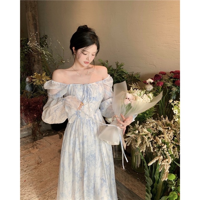 ĐẦM VOAN HOA CỔ VUÔNG TAY BỒNG DÁNG DÀI ULZZANG