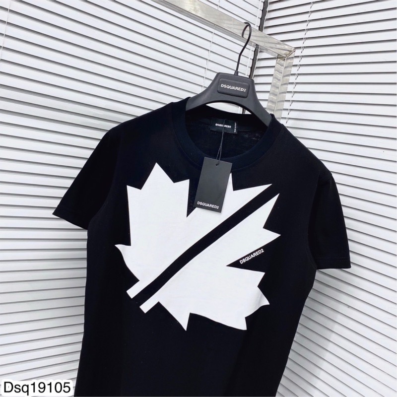 Áo Phông Nam DSQ Hình In hình lá Vải Cotton, Áo thun DSQ Đôi Nam Nữ