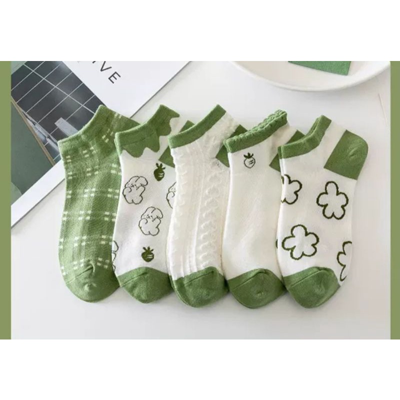 Set 5 đôi tất vớ phối màu trắng xanh cổ ngắn hoạ tiết nhiều kiểu cực xinh hàng đẹp giá rẽ mẫu mới bán chạy