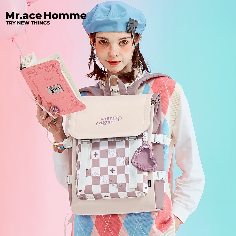 Mr. ace Homme Ba Lô Nắp Lật Sức Chứa Lớn Cảm Giác Cao Hình Ngôi Sao Mặt Trăng Lâu Đài Chính Hãng Cho Nữ