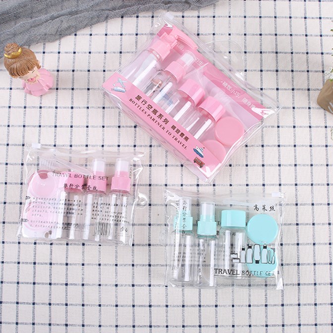 Bộ chiết mỹ phẩm du lịch 7 món/ 9 món nhỏ gọn tặng kèm túi zip nhựa