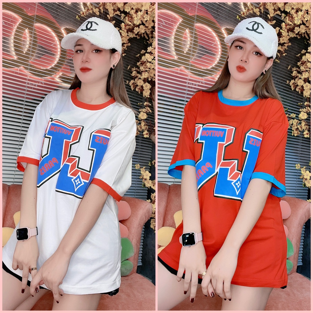 A038 Áo thun ĐỎ đi chơi tết, đi chơi noel xinh xắn Áo Dáng Rộng, ÁO LV Cổ Điển Thời Trang