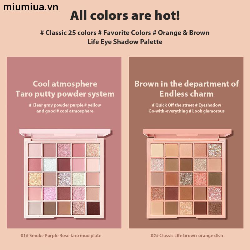 miumiuaBảng Phấn Mắt 25 Màu Lì Sắc Tố Ngọc Trai Có Chất Lì Dễ Tẩy Trang Tiện Dụng