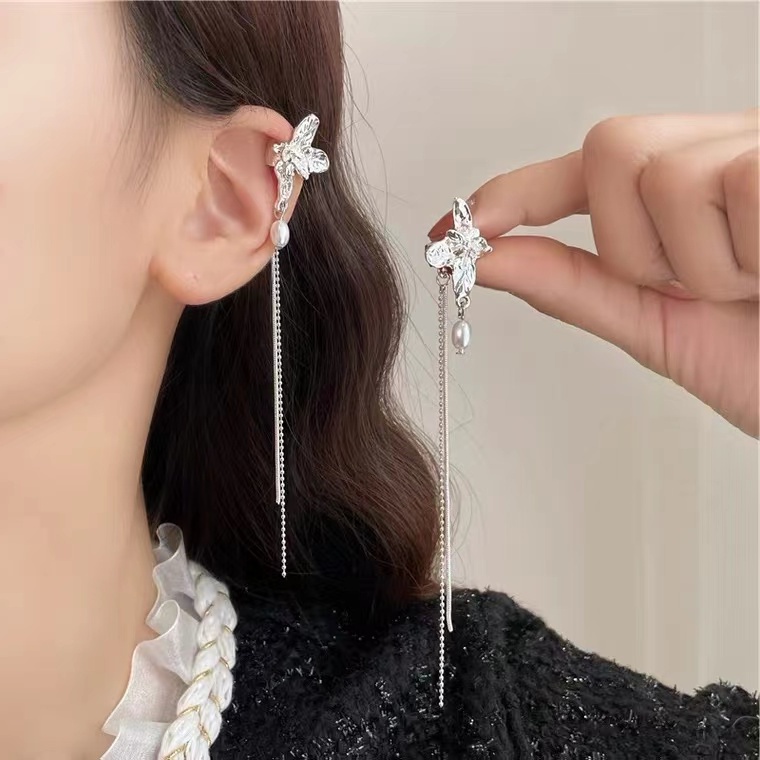 Khuyên Kẹp Vành Tai Mạ Bạc 925 Đính Ngọc Trai Xinh Xắn