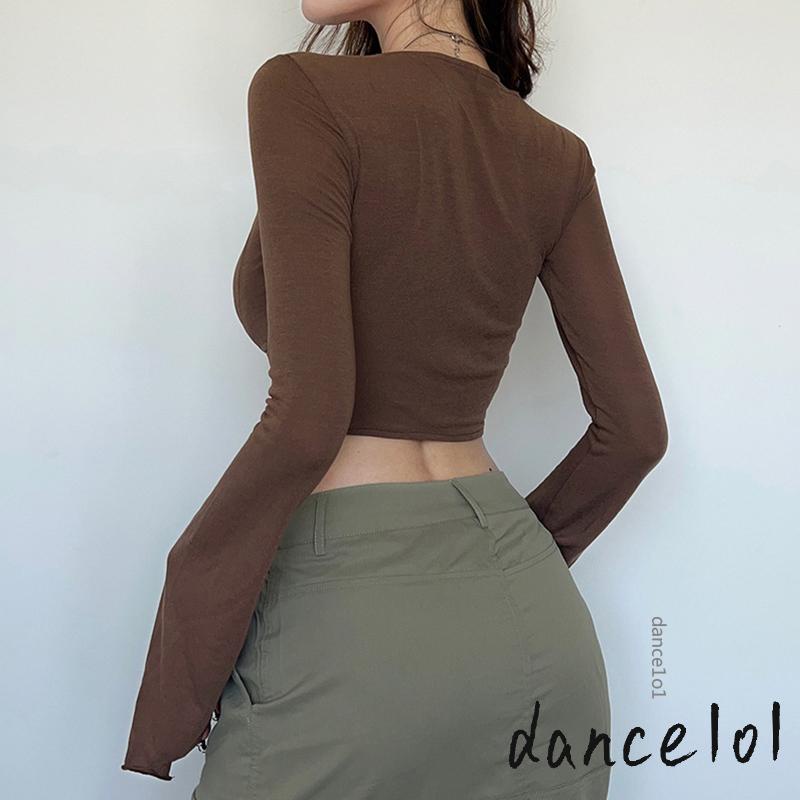 Áo Thun Cổ Chữ V Rút Dây Màu Trơn dance1o1