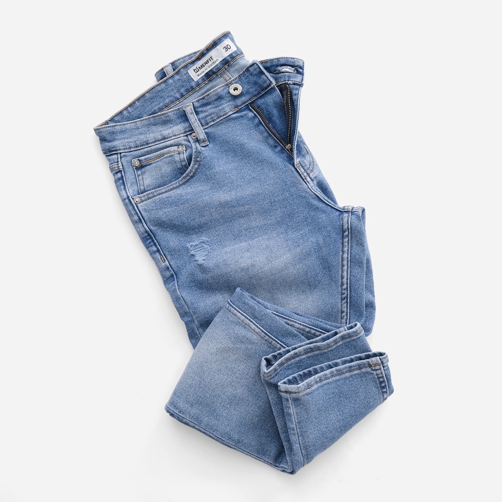 Quần jean nam xanh cao cấp MENFIT 0524 chất denim co giãn nhẹ 2 chiều, chuẩn form, thời trang