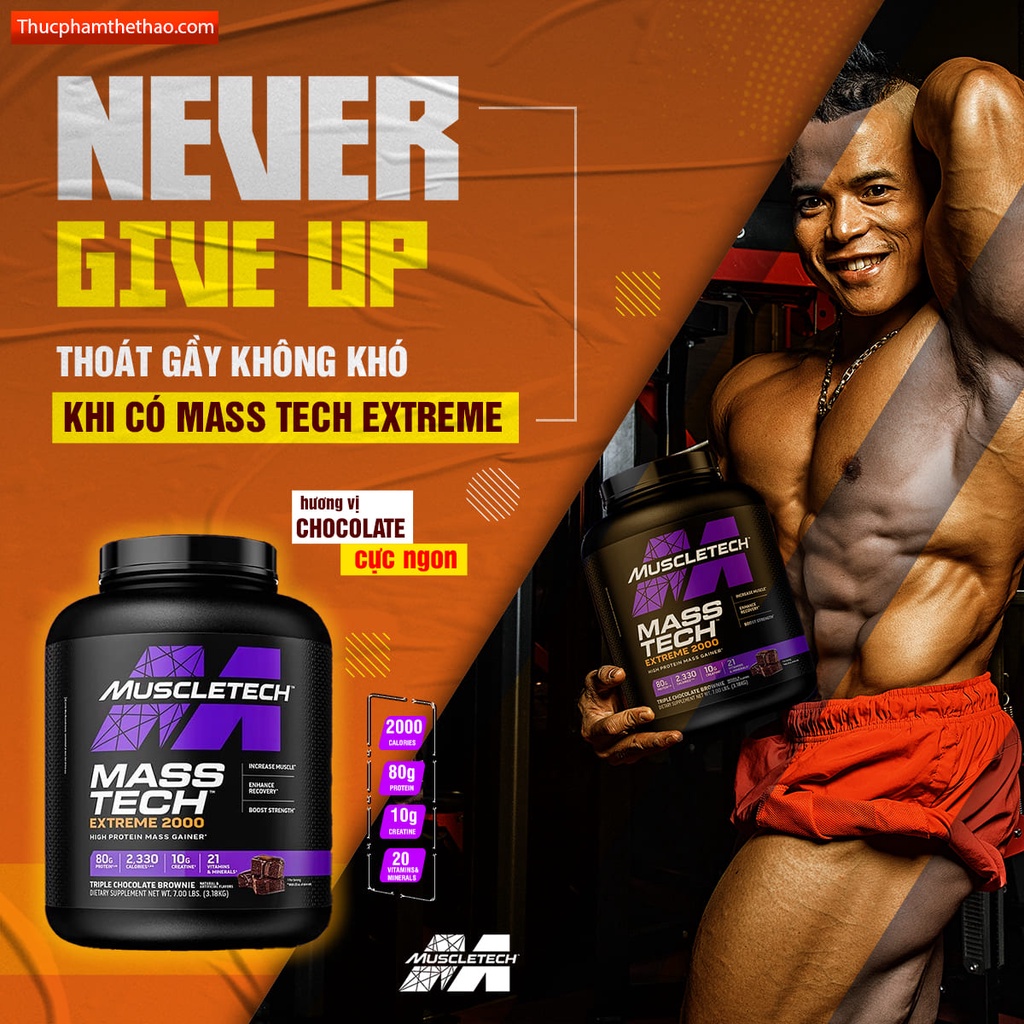 Sữa Tăng Cân Săn Chắc Body - Mass Tech Extreme 2000 6lbs - NHIỀU HƯƠNG VỊ - KÈM QUÀ TẶNG - HÀNG CHÍNH HÃNG MUSCLETECH