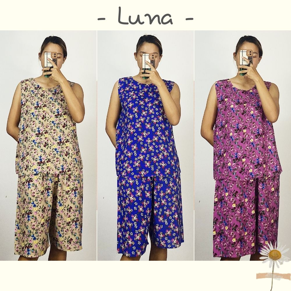 Đồ bộ trung niên mặc nhà nữ vải tole lanh thoáng mát dành cho mẹ và bà LUNA quần lửng áo sát nách dưới 75kg