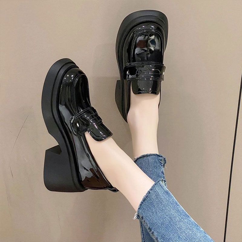 Qiayiluo Giày Mary Jane Da Đế Dày Chống Trượt Phong Cách Anh Quốc Cho Nữ