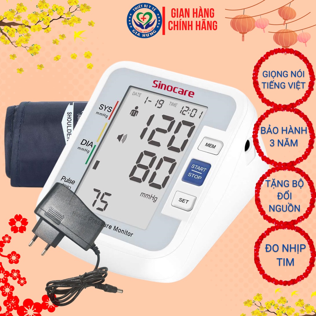Máy đo huyết áp Sinocare BA-801 (Giọng nói Tiếng Việt) + Đổi Nguồn