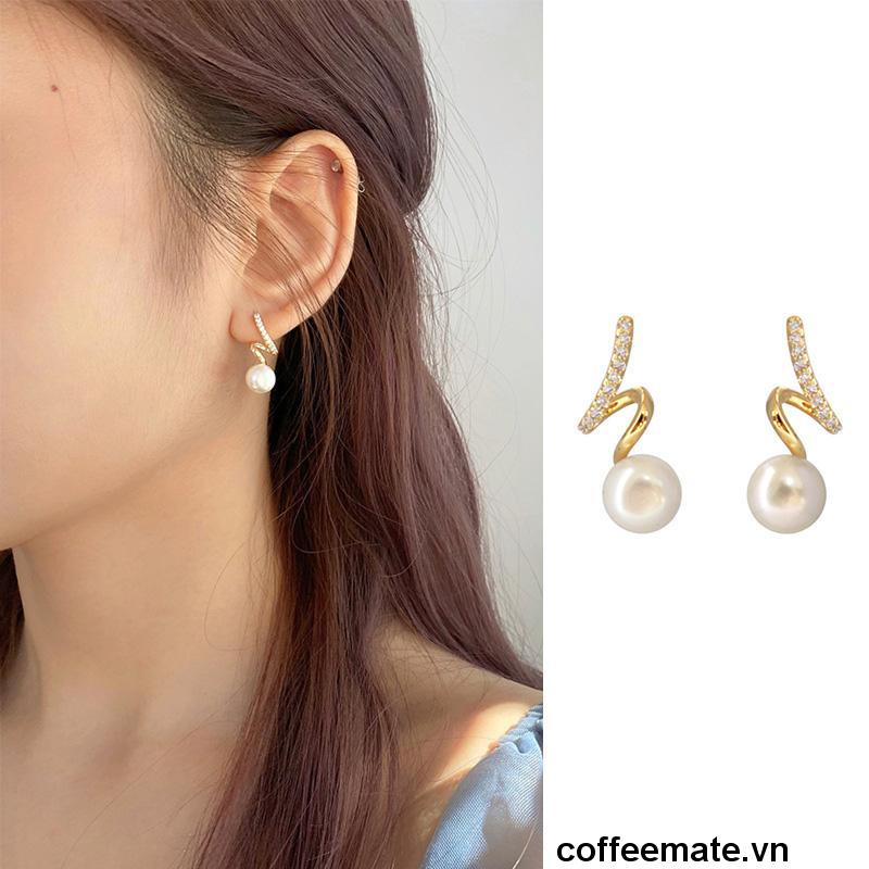 【coffeemate】⚡ Bông Tai Mạ Bạc 925 Đính Ngọc Trai Nhân Tạo Phong Cách Hàn Quốc Sang Trọng Dành Cho Nữ 2022