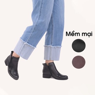 Boot nữ cổ thấp da mềm khóa cạnh đệm sau gót vuông 3cm hàng VNXK - Kimy Store
