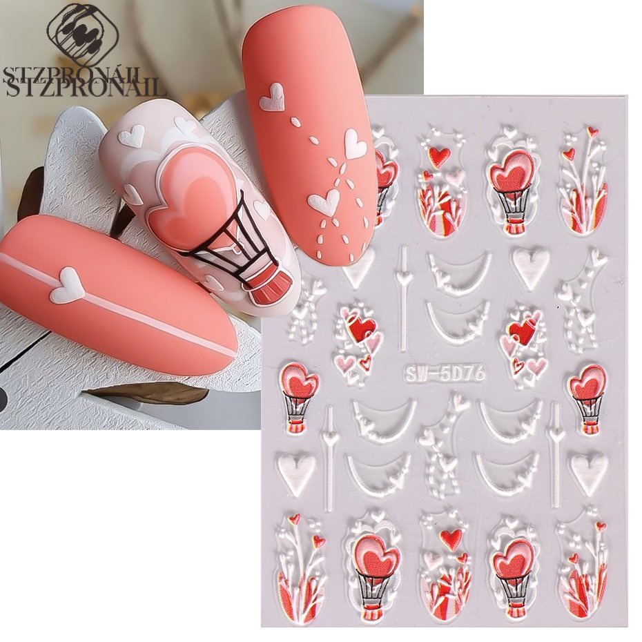 Miếng dán trang trí móng tay nghệ thuật STZPRONAIL kiểu trái tim 3D đáng yêu nhiều mẫu tùy chọn