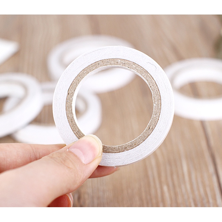 Băng keo 2 mặt mini cuộn hình tròn bản nhỏ 8mm*6m, băng keo hai mặt rẻ dạng kéo siêu dính dán quần áo giấy móng đa năng