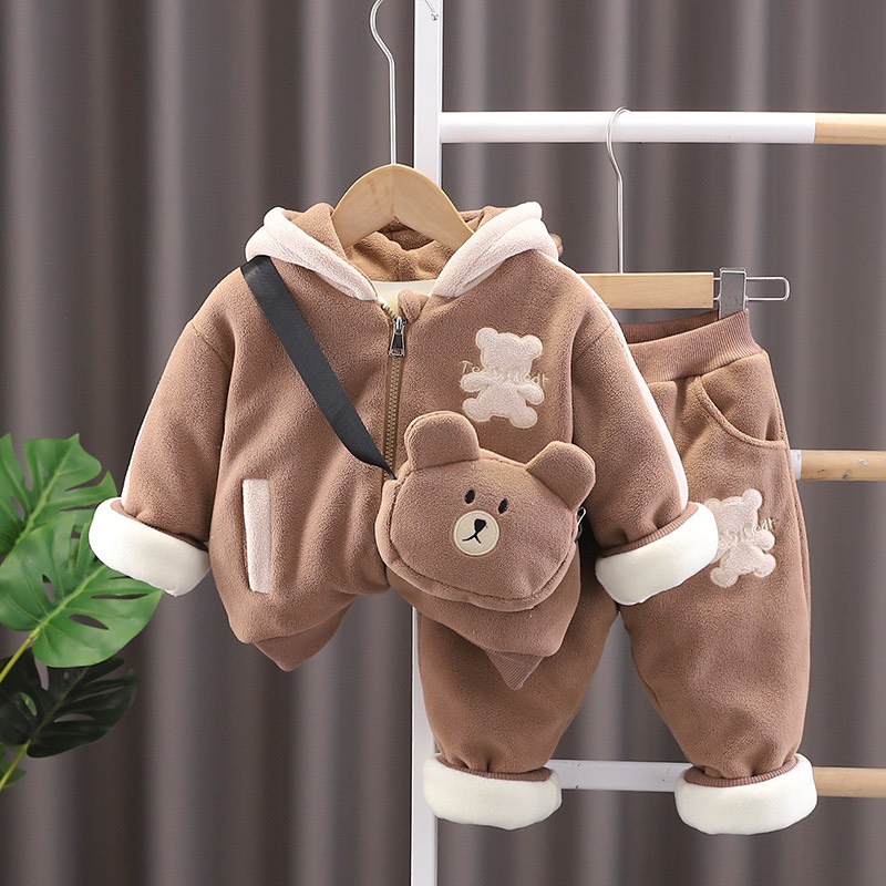 Sét Bộ Đồ Nỉ Cho Bé Kèm Túi Gấu