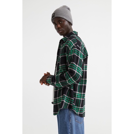 Áo sơ mi nam dài tay flannel kẻ caro thời trang của H&M - Nhật