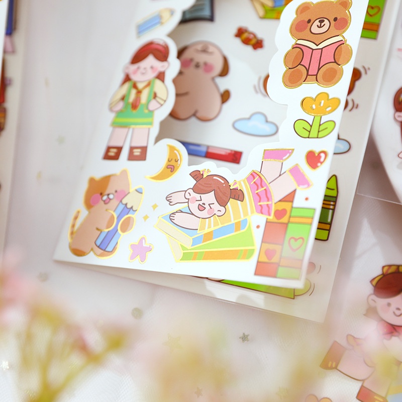 1 Bộ Sticker PET Họa Tiết Hoạt Hình Dễ Thương Để Trang Trí Nhật Ký