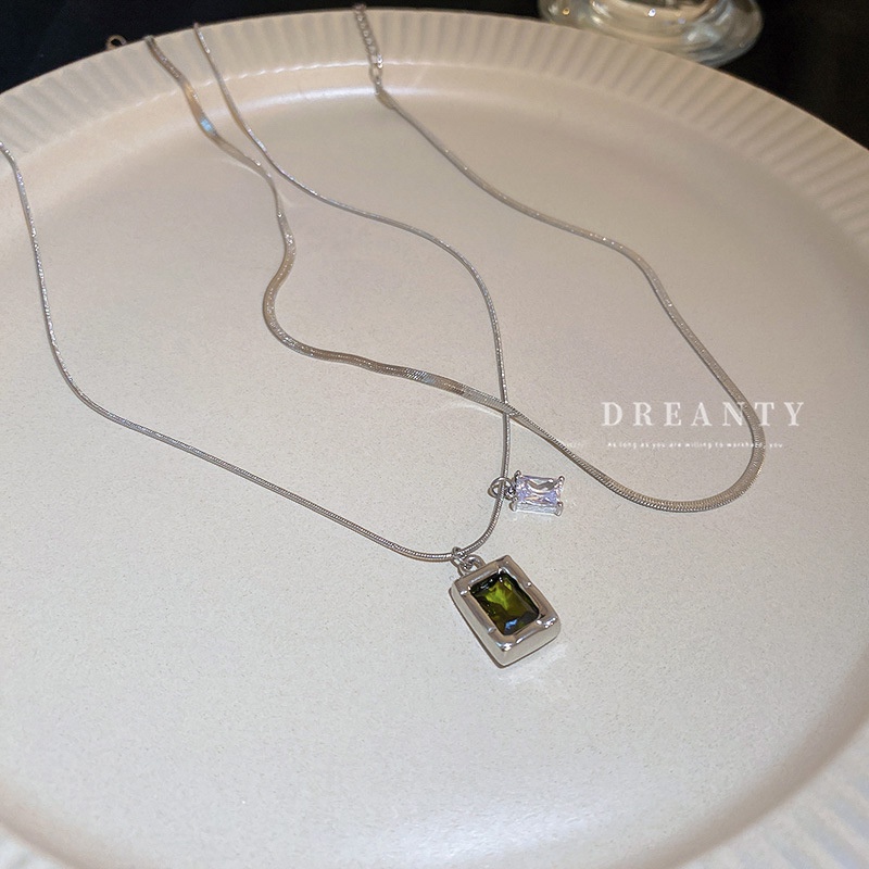 Dây Chuyền Hai Mảnh Mặt Vuông Đính Đá Zircon Cao Cấp Phong Cách Hàn Quốc Đơn Giản Hợp Thời Trang