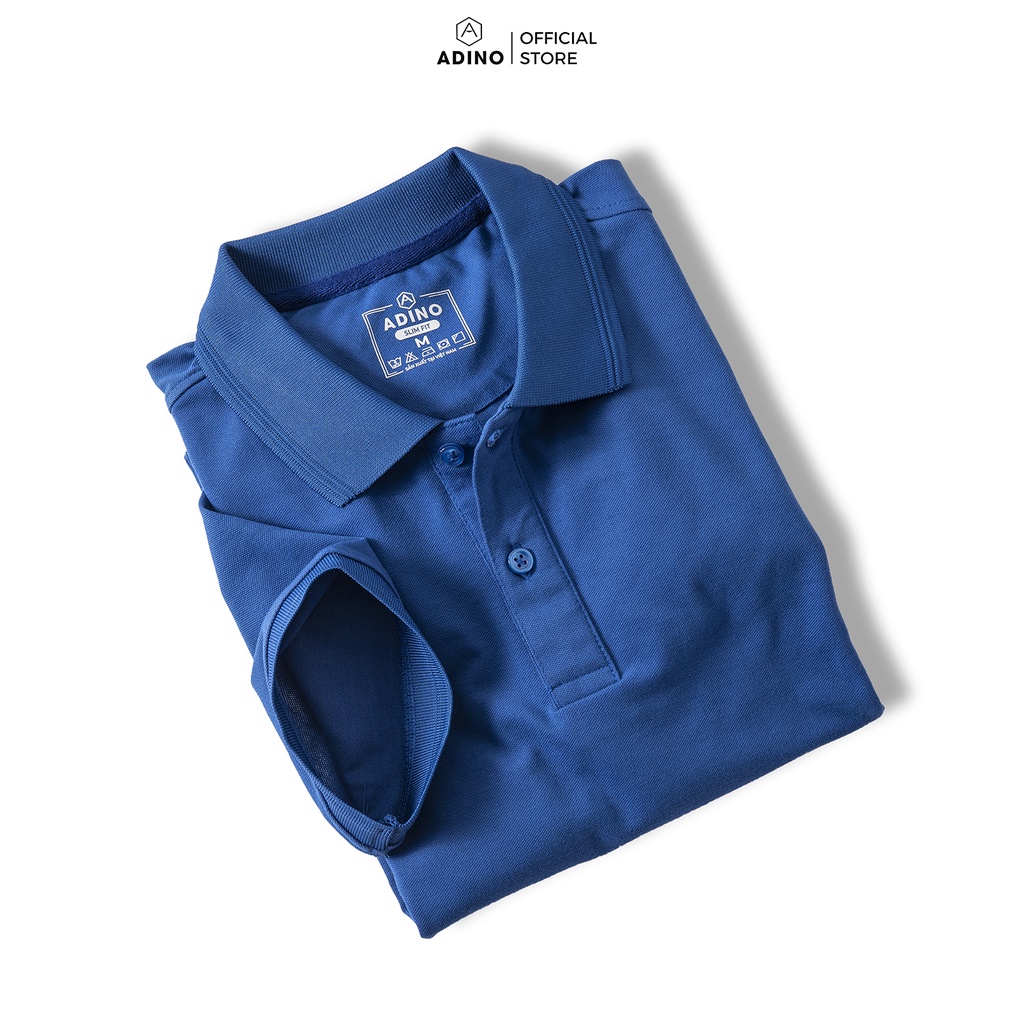 Áo phông có cổ nam nữ màu xanh bích đậm phối viền chìm ADINO vải cotton polyester mềm dáng slimfit công sở APN03