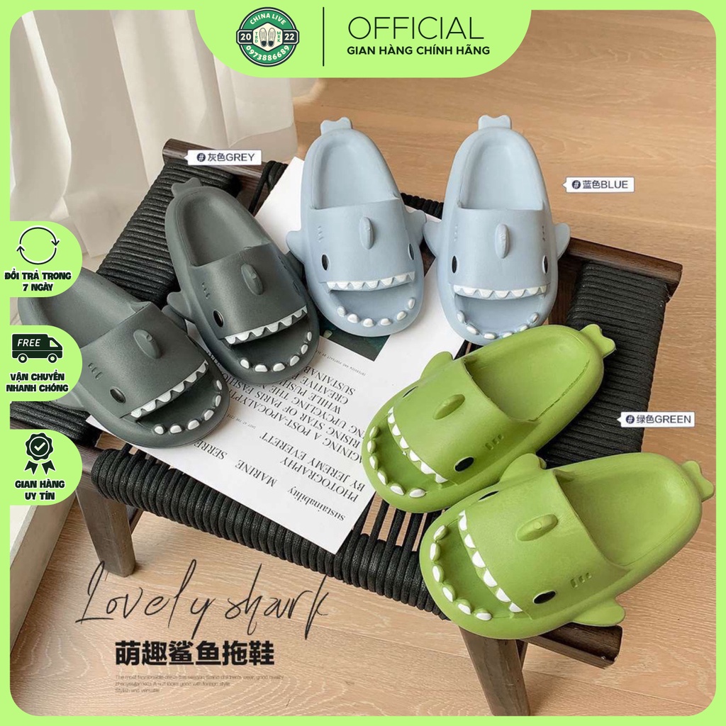Dép Cá Mập Quay Ngang, Dép Chống Trượt Đế Dày In Hình Cá Mập, Size Từ 36-40 ( Xám, Hồng, Cam, Xanh )