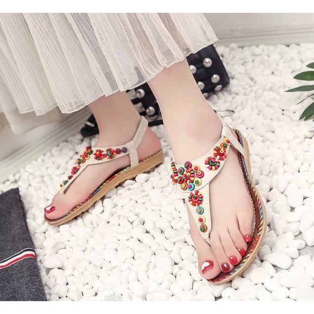 Giày Sandal Đế Bằng Quai Kẹp Kiểu Thổ Cẩm Hợp Thời Trang Maxi NineRed