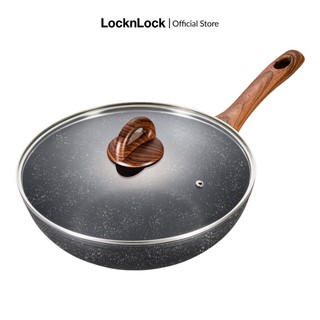 Chảo nhôm sâu lòng chống dính Lock&Lock Baum Marble 1 tay cầm, nắp thủy tinh LBU1305 (30cm)