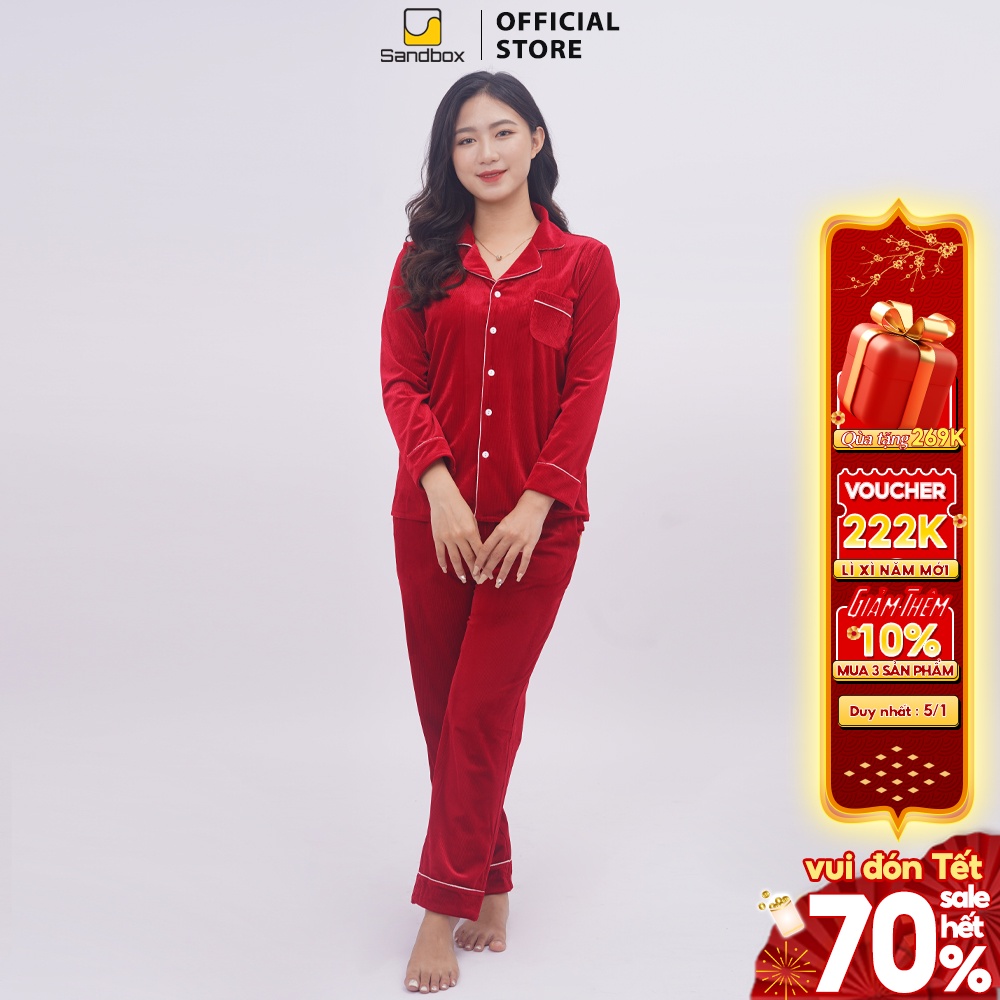 Đồ Bộ Thu Đông Nữ Pijama Mặc Nhà Cao Cấp SANDBOX Dài Tay Chất Nhung Tăm Có Khả Năng Giữ Nhiệt Ấm Áp, Mềm Mịn, Co Giãn