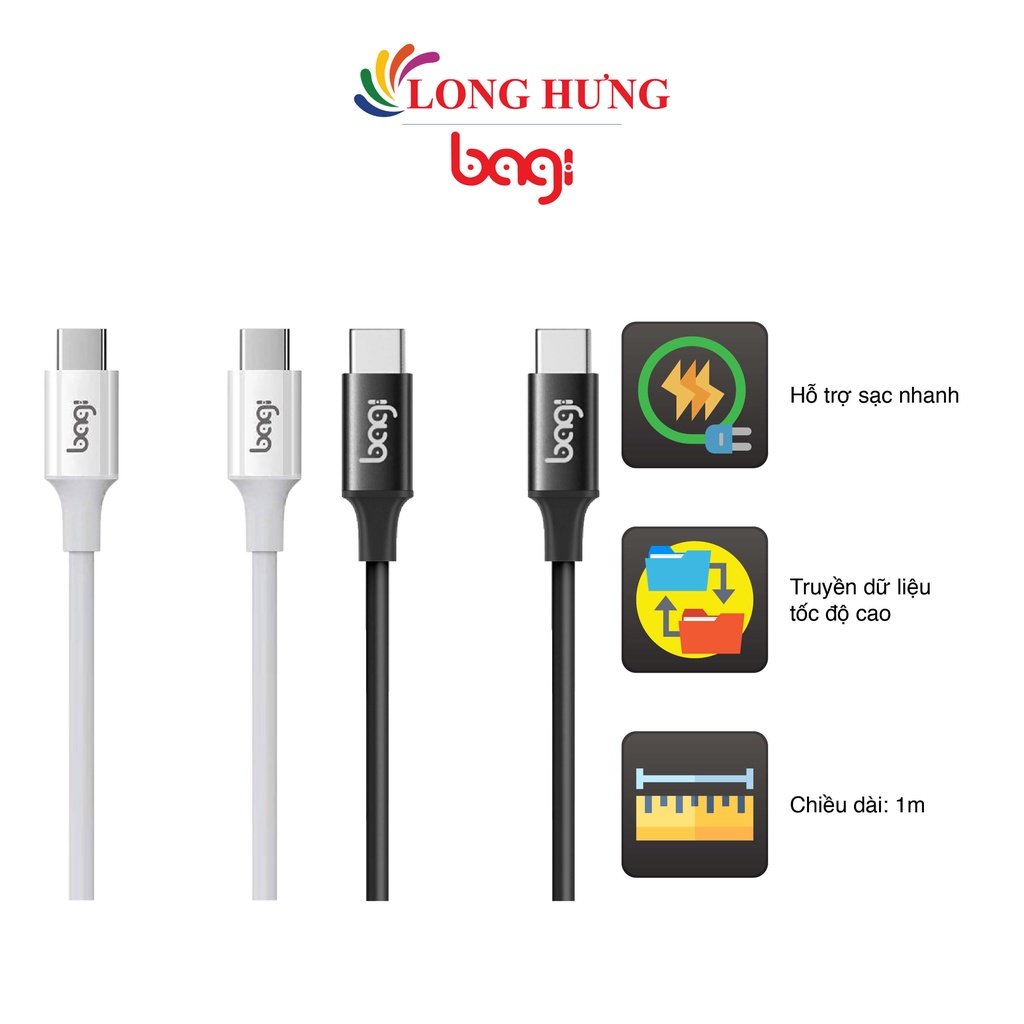 Cáp USB Type-C 3.1 to USB Type-C Bagi 1m PD-C100 - Hàng chính hãng