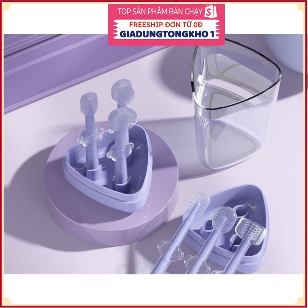 Set Bàn Chải Đánh Răng &amp; Lưỡi &amp; Phủ Lưỡi Nướu Silicon Cho Bé 0-2 Tuổi Giá Rẻ