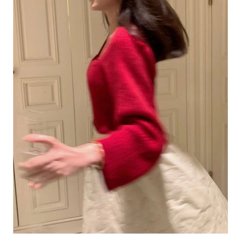 ZHELIHANGFEI Áo Sweater Dệt Kim Tay Dài Lưng Cao Thiết Kế Hở Xương Đòn Gợi Cảm Cho Nữ